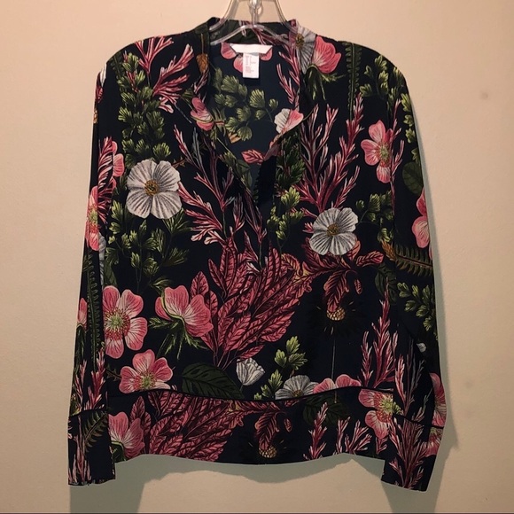 H&M—WOMEN’S TROPICAL/FLORAL PRINT—MANDARIN COLLAR, TUNIC w/ BEAUTIFUL DETAILS!! - Picture 1 of 6